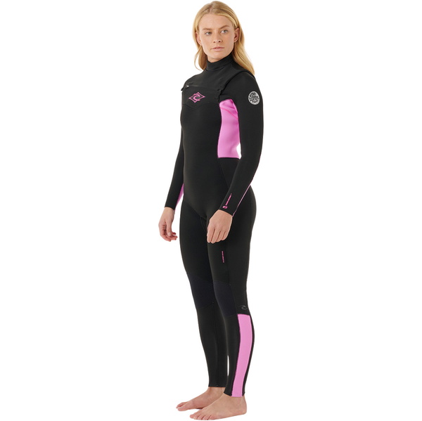2026 Rip Curl Womens Dawn Patrol 4/3mm Chest Zip Wetsuit 160WFS - Black / Pink